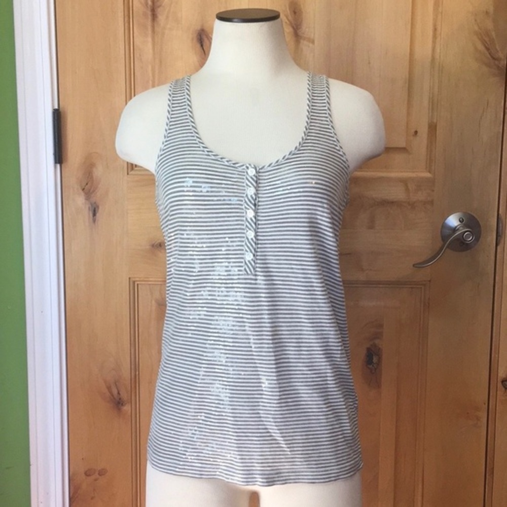 J. CREW Gray Ivory Striped Tank Top EUC XS